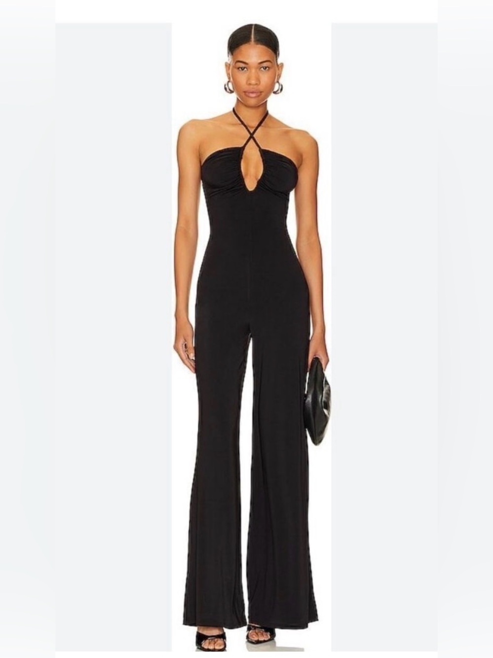 MAJORELLE Mika Black Halter Keyhole Wide-Leg Jumpsuit in small